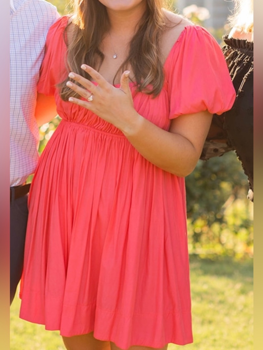 Mustard Seed Medium Coral Puff Sleeve Summer Dress